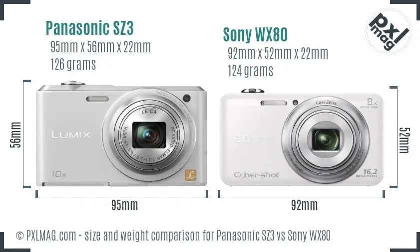 Panasonic SZ3 vs Sony WX80 size comparison Panasonic SZ3 vs Sony WX80 size comparison