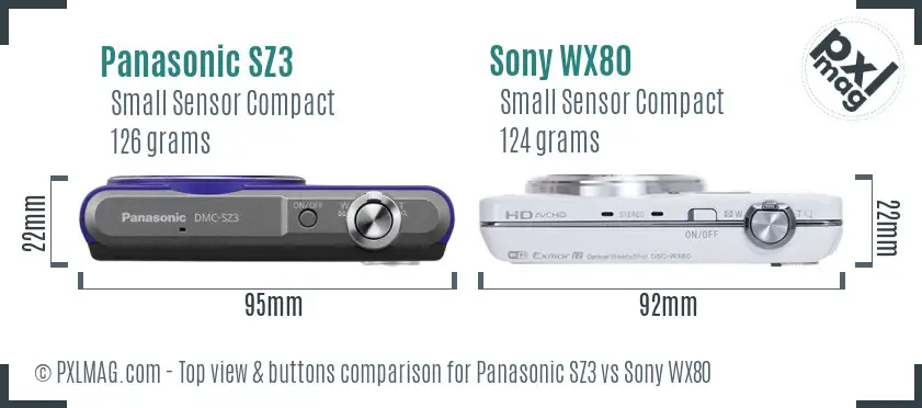 Panasonic SZ3 vs Sony WX80 top view buttons comparison Panasonic SZ3 vs Sony WX80 top view buttons comparison