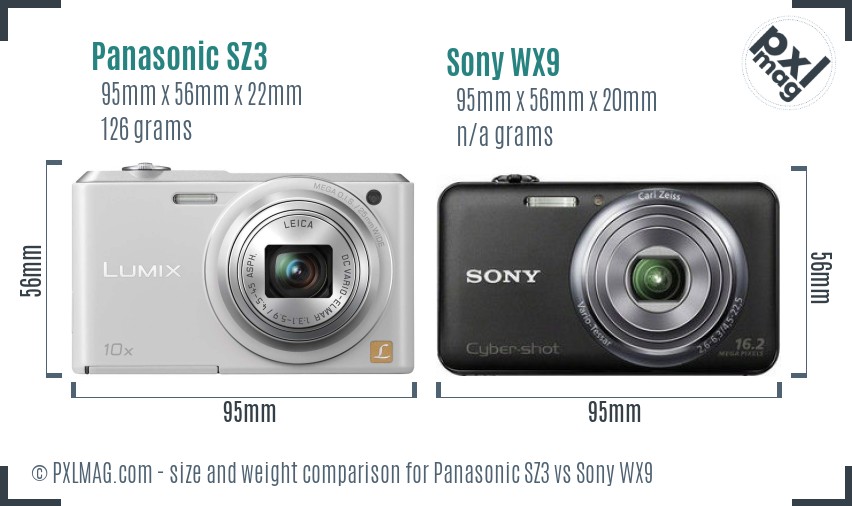 Panasonic SZ3 vs Sony WX9 size comparison