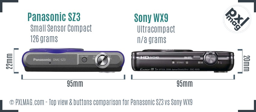 Panasonic SZ3 vs Sony WX9 top view buttons comparison