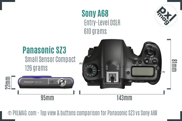 Panasonic SZ3 vs Sony A68 top view buttons comparison