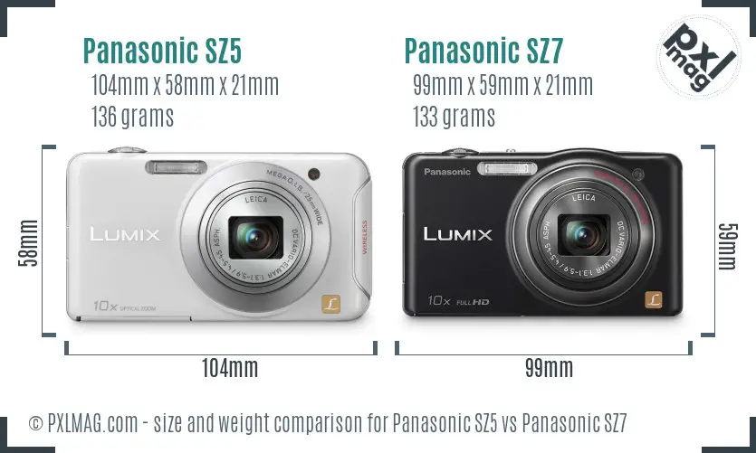 Panasonic SZ5 vs Panasonic SZ7 size comparison