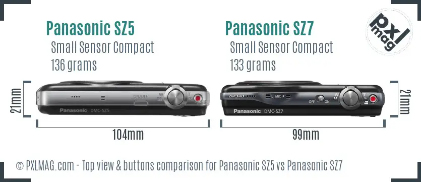 Panasonic SZ5 vs Panasonic SZ7 top view buttons comparison