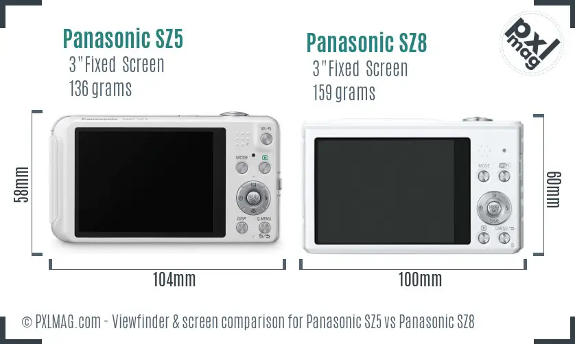 Panasonic SZ5 vs Panasonic SZ8 Screen and Viewfinder comparison