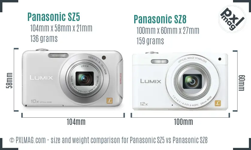 Panasonic SZ5 vs Panasonic SZ8 size comparison