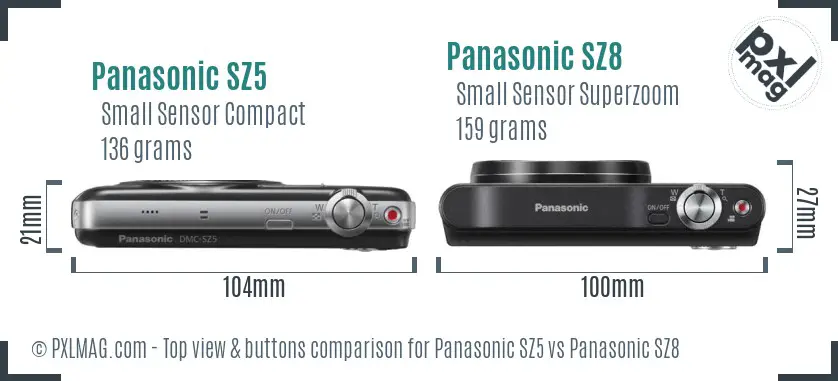 Panasonic SZ5 vs Panasonic SZ8 top view buttons comparison