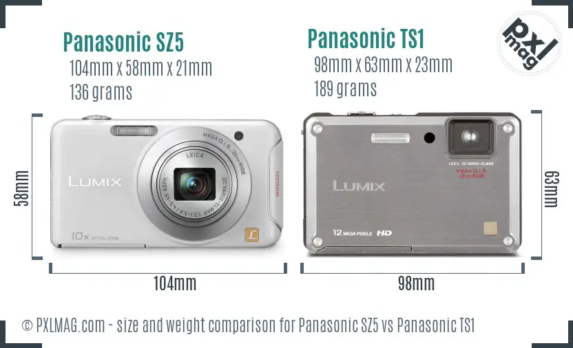 Panasonic SZ5 vs Panasonic TS1 size comparison