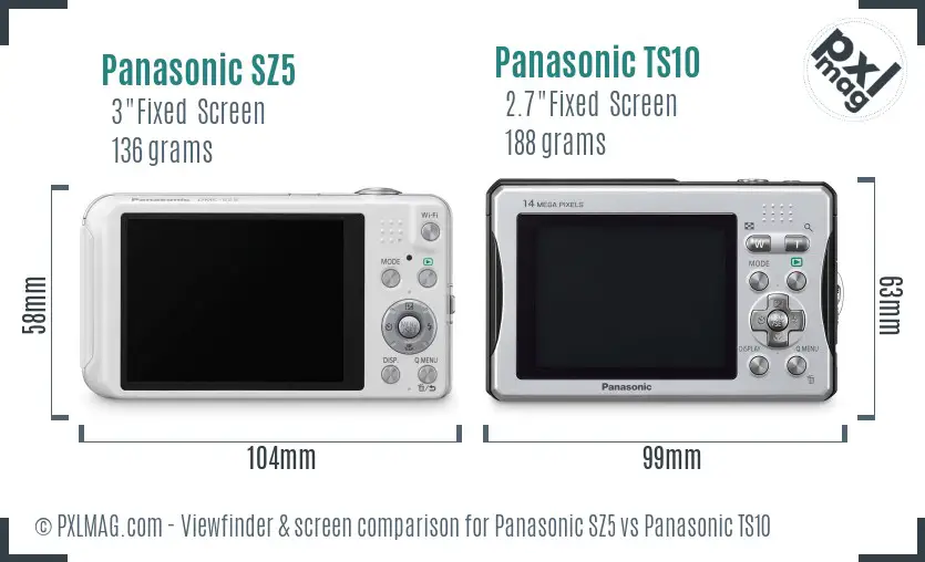 Panasonic SZ5 vs Panasonic TS10 Screen and Viewfinder comparison