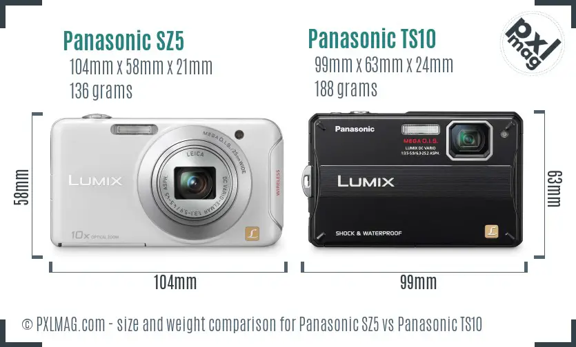 Panasonic SZ5 vs Panasonic TS10 size comparison