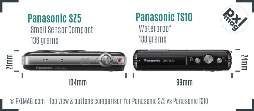 Panasonic SZ5 vs Panasonic TS10 top view buttons comparison