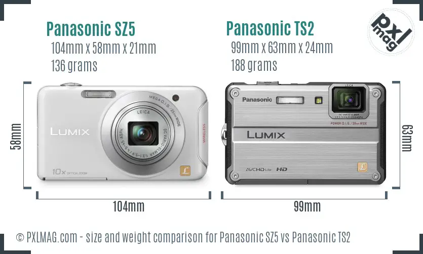 Panasonic SZ5 vs Panasonic TS2 size comparison