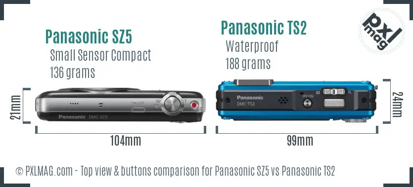 Panasonic SZ5 vs Panasonic TS2 top view buttons comparison