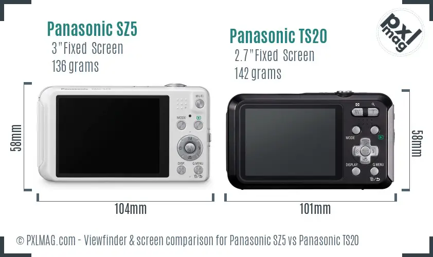 Panasonic SZ5 vs Panasonic TS20 Screen and Viewfinder comparison