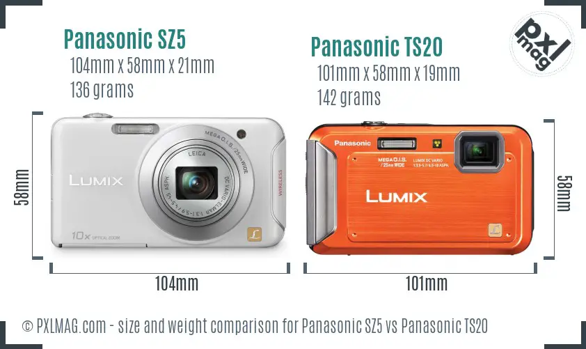 Panasonic SZ5 vs Panasonic TS20 size comparison