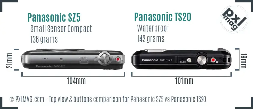 Panasonic SZ5 vs Panasonic TS20 top view buttons comparison
