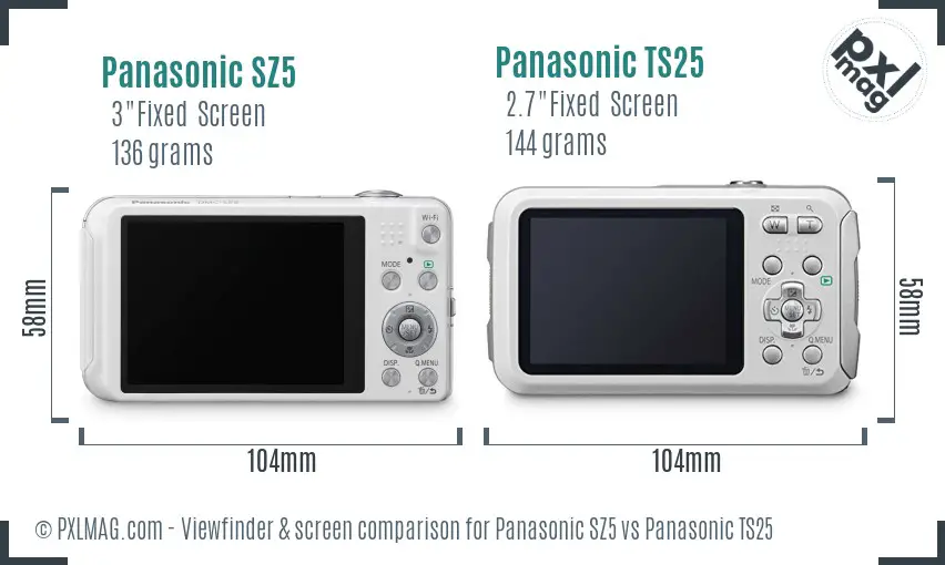 Panasonic SZ5 vs Panasonic TS25 Screen and Viewfinder comparison
