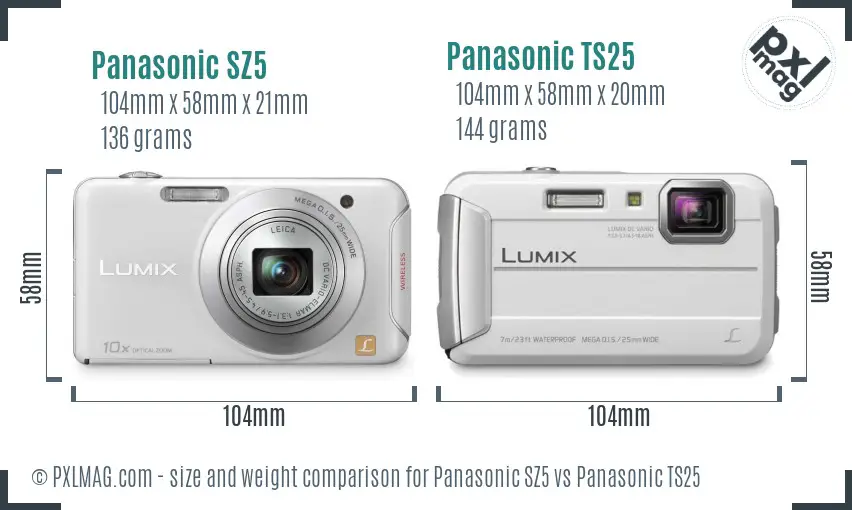 Panasonic SZ5 vs Panasonic TS25 size comparison
