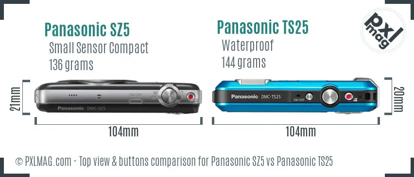 Panasonic SZ5 vs Panasonic TS25 top view buttons comparison