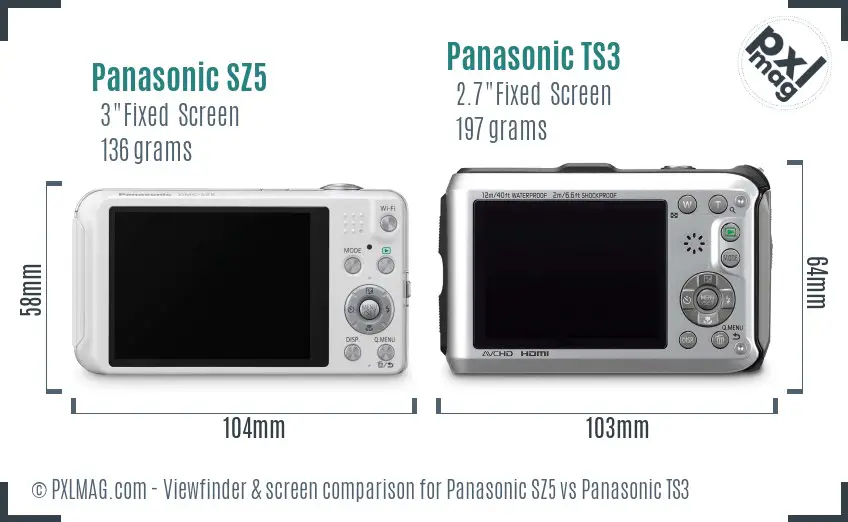 Panasonic SZ5 vs Panasonic TS3 Screen and Viewfinder comparison