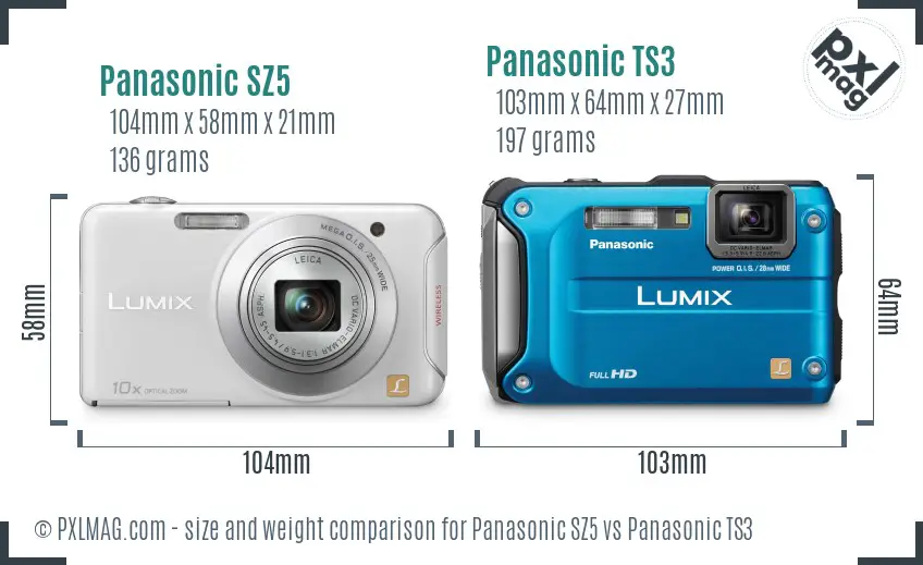 Panasonic SZ5 vs Panasonic TS3 size comparison