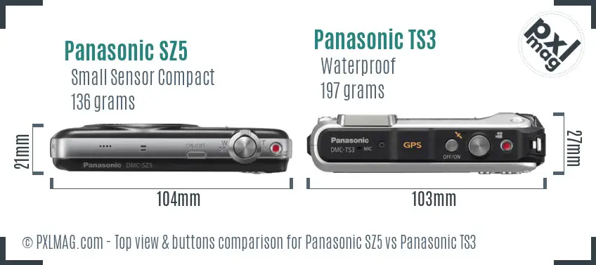 Panasonic SZ5 vs Panasonic TS3 top view buttons comparison