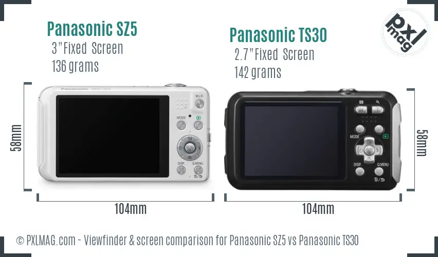 Panasonic SZ5 vs Panasonic TS30 Screen and Viewfinder comparison