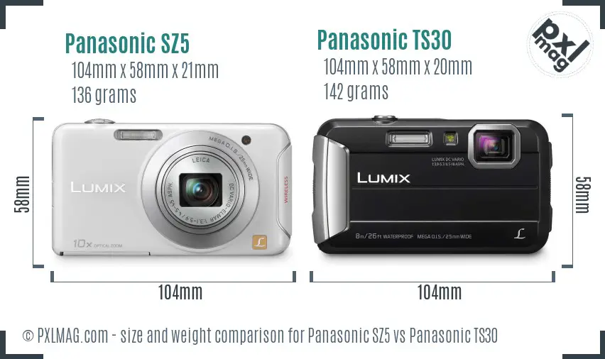 Panasonic SZ5 vs Panasonic TS30 size comparison