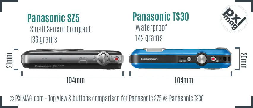 Panasonic SZ5 vs Panasonic TS30 top view buttons comparison