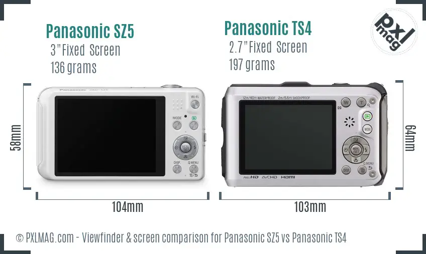 Panasonic SZ5 vs Panasonic TS4 Screen and Viewfinder comparison