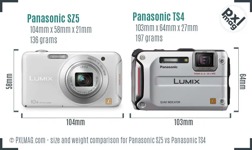 Panasonic SZ5 vs Panasonic TS4 size comparison