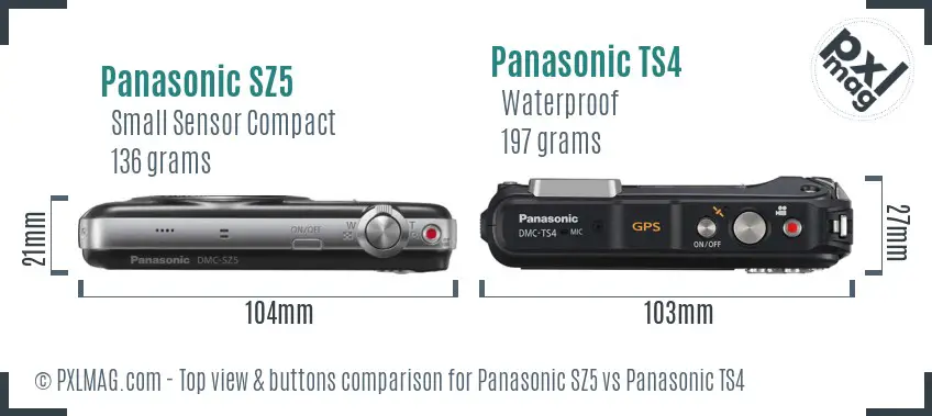 Panasonic SZ5 vs Panasonic TS4 top view buttons comparison