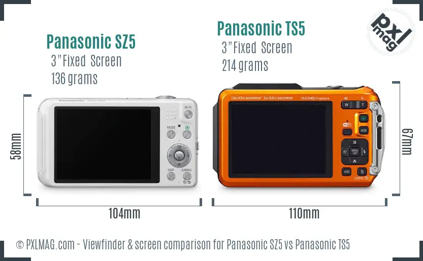 Panasonic SZ5 vs Panasonic TS5 Screen and Viewfinder comparison