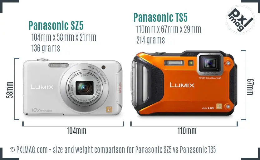 Panasonic SZ5 vs Panasonic TS5 size comparison