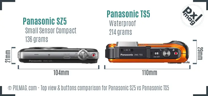 Panasonic SZ5 vs Panasonic TS5 top view buttons comparison