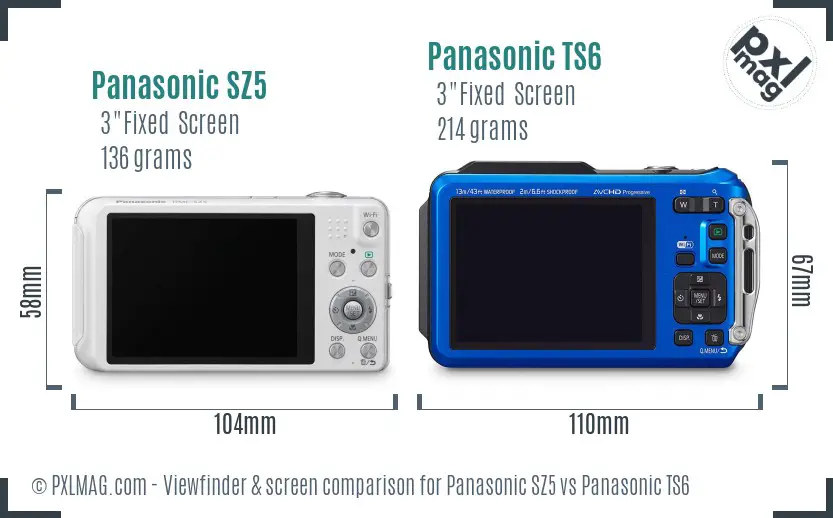 Panasonic SZ5 vs Panasonic TS6 Screen and Viewfinder comparison