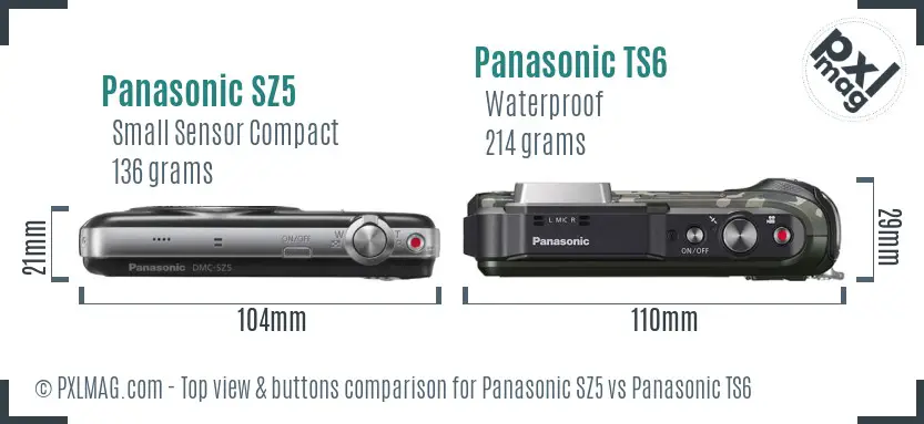 Panasonic SZ5 vs Panasonic TS6 top view buttons comparison