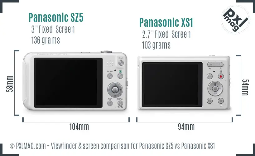 Panasonic SZ5 vs Panasonic XS1 Screen and Viewfinder comparison