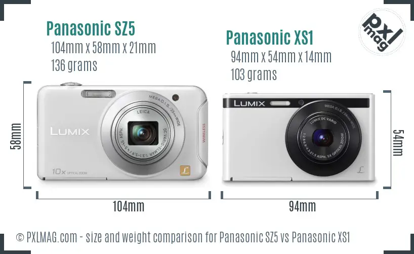 Panasonic SZ5 vs Panasonic XS1 size comparison