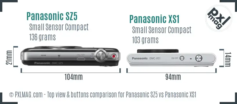 Panasonic SZ5 vs Panasonic XS1 top view buttons comparison