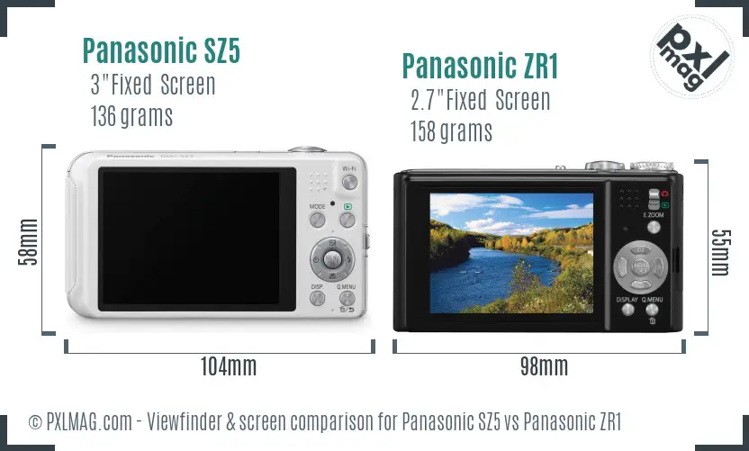 Panasonic SZ5 vs Panasonic ZR1 Screen and Viewfinder comparison