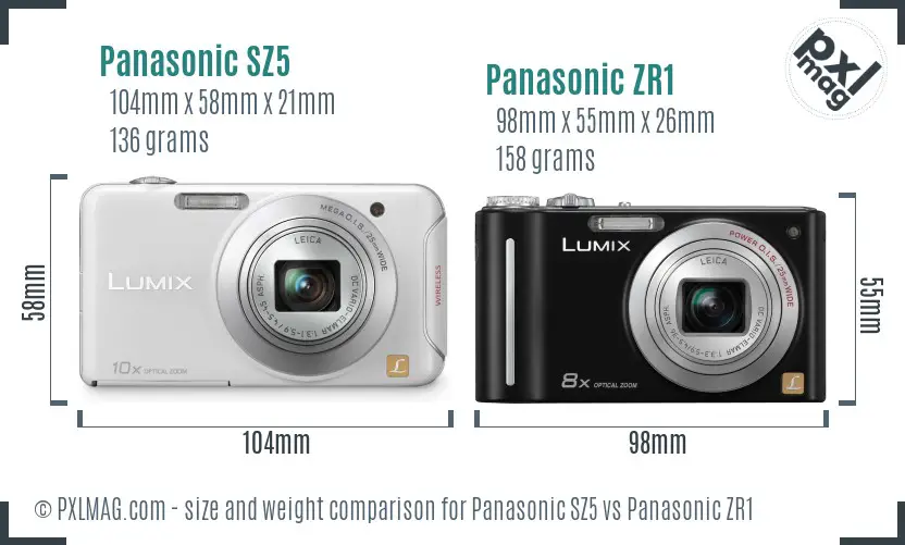 Panasonic SZ5 vs Panasonic ZR1 size comparison