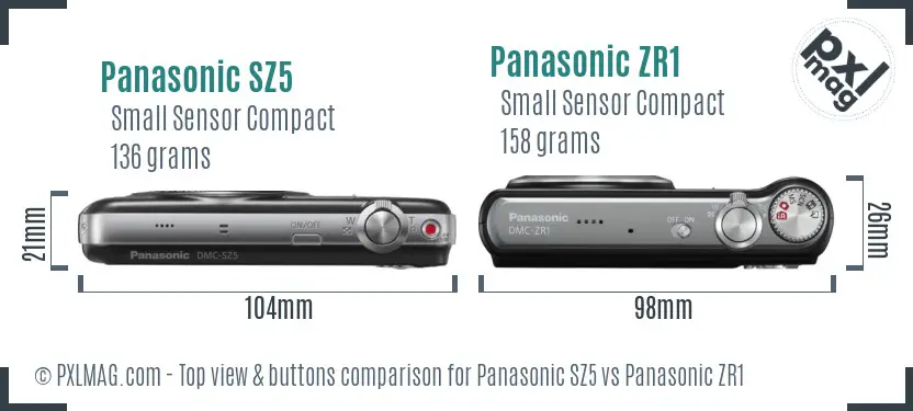 Panasonic SZ5 vs Panasonic ZR1 top view buttons comparison