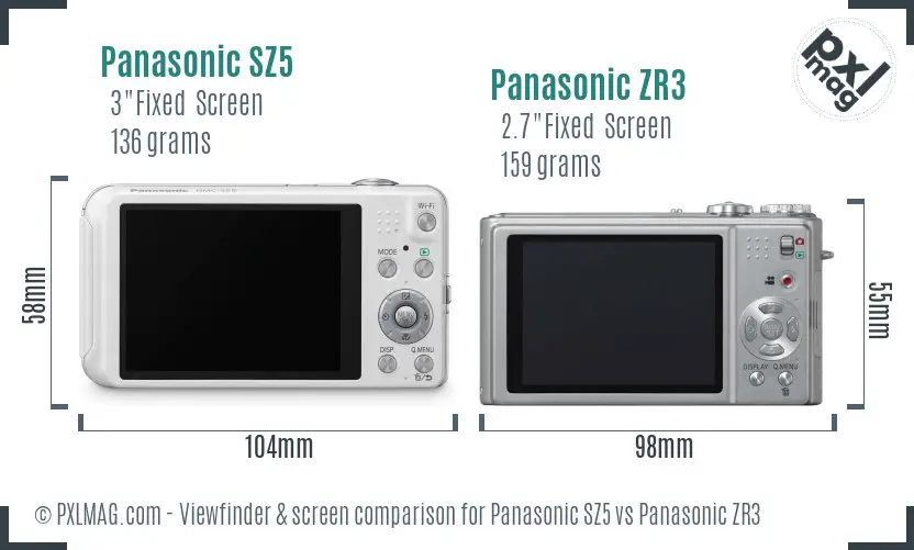 Panasonic SZ5 vs Panasonic ZR3 Screen and Viewfinder comparison