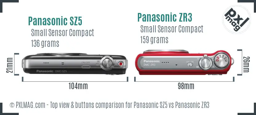 Panasonic SZ5 vs Panasonic ZR3 top view buttons comparison