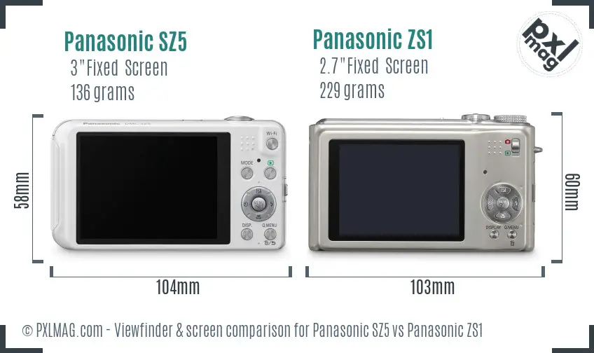 Panasonic SZ5 vs Panasonic ZS1 Screen and Viewfinder comparison