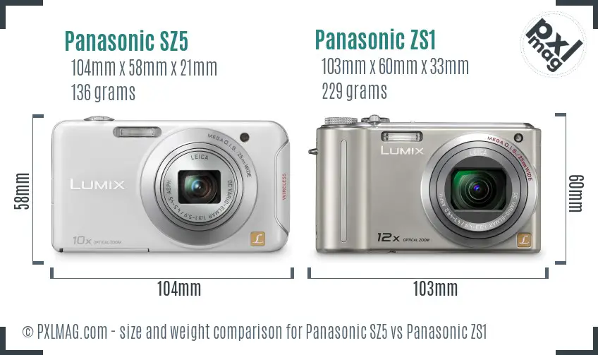 Panasonic SZ5 vs Panasonic ZS1 size comparison
