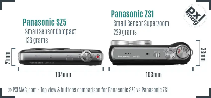 Panasonic SZ5 vs Panasonic ZS1 top view buttons comparison