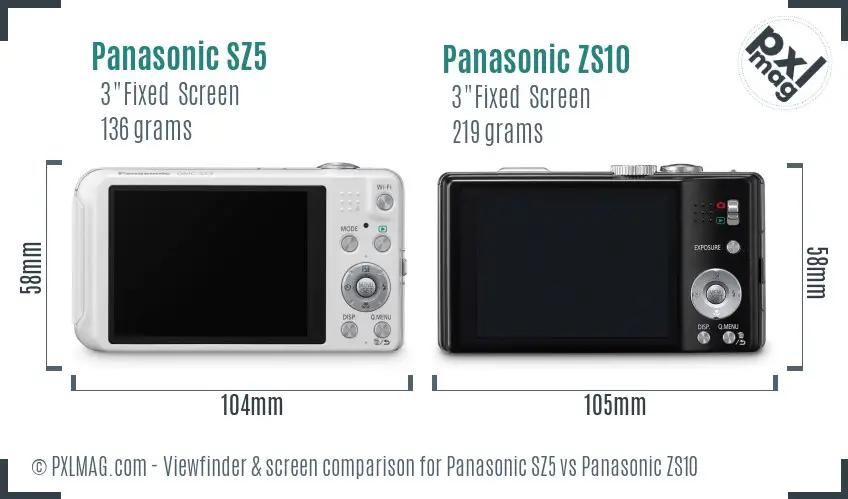 Panasonic SZ5 vs Panasonic ZS10 Screen and Viewfinder comparison