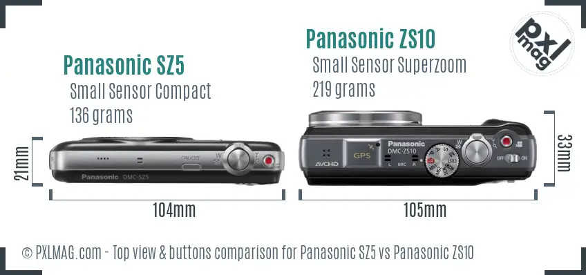 Panasonic SZ5 vs Panasonic ZS10 top view buttons comparison