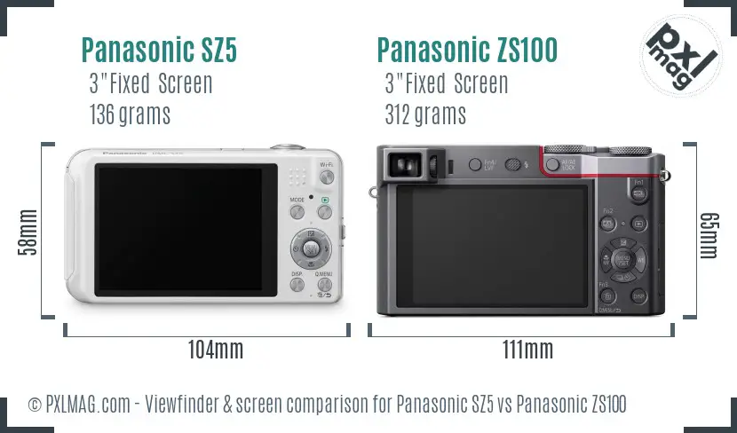 Panasonic SZ5 vs Panasonic ZS100 Screen and Viewfinder comparison